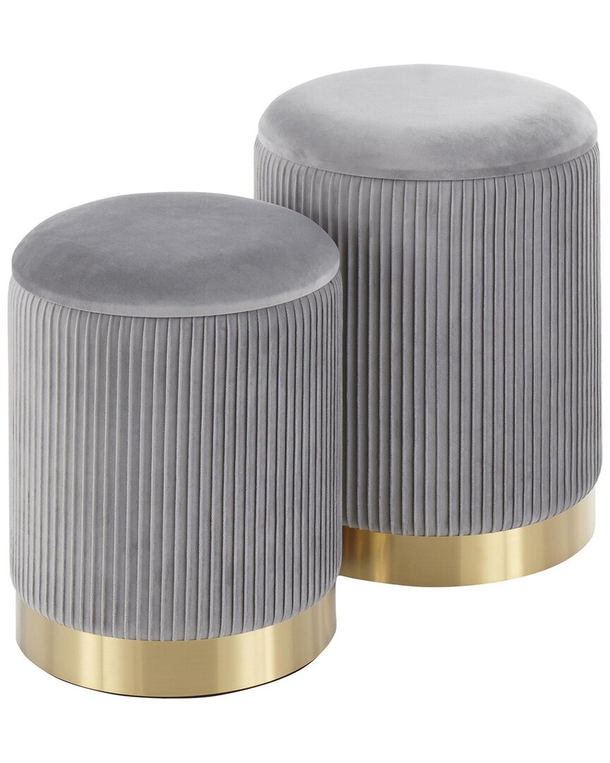 Lumisource Set Of 2 Marla Nesting Pleated Ottomans In Gold