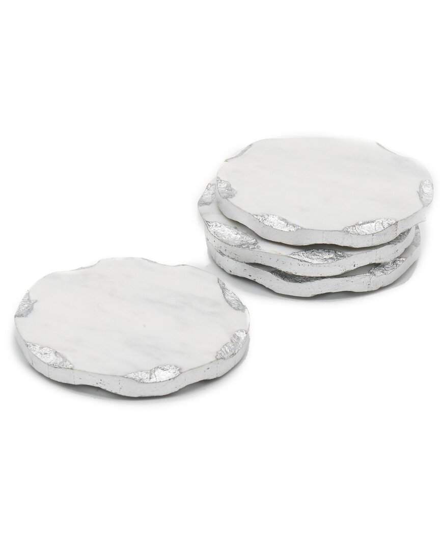 Godinger Arian Round Silver Edge Coasters (set Of 4) In White