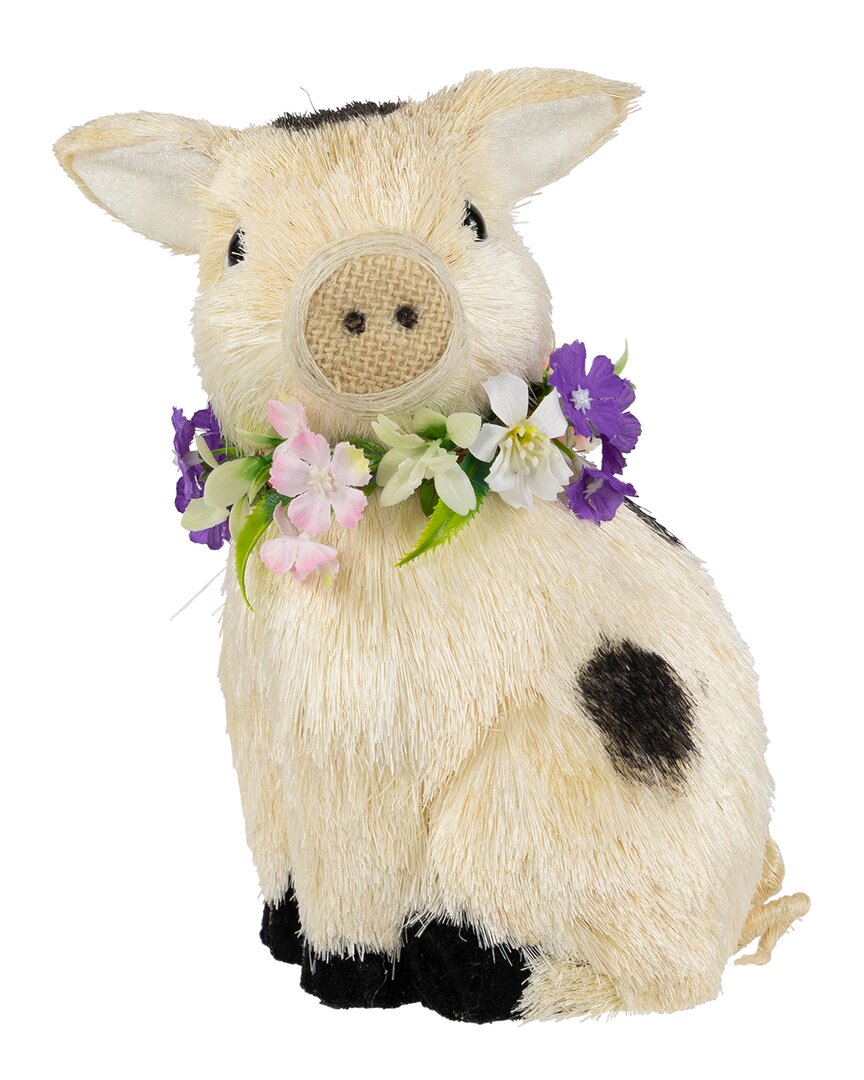 Northlight Spotted Sitting Piglet Rustic Figurine In Ivory
