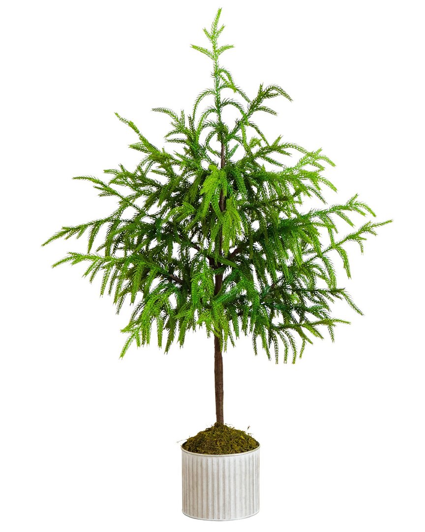 Nearly Natural 3ft. Artificial Real Touch Norfolk Island Pine In Metal Tin Planter In Green