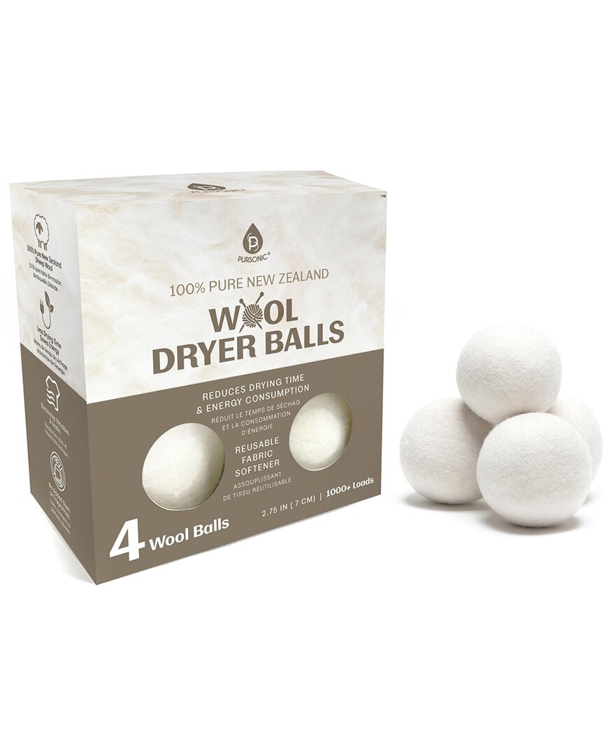 Pursonic Pack Of 4 Pure New Zealand Wool Dryer Balls In White