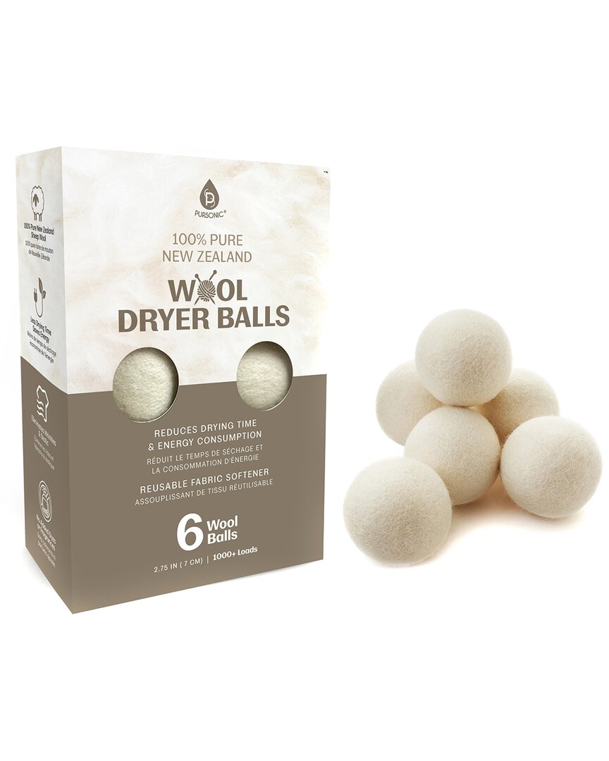 Pursonic Pack Of 6 Pure New Zealand Wool Dryer Balls In White