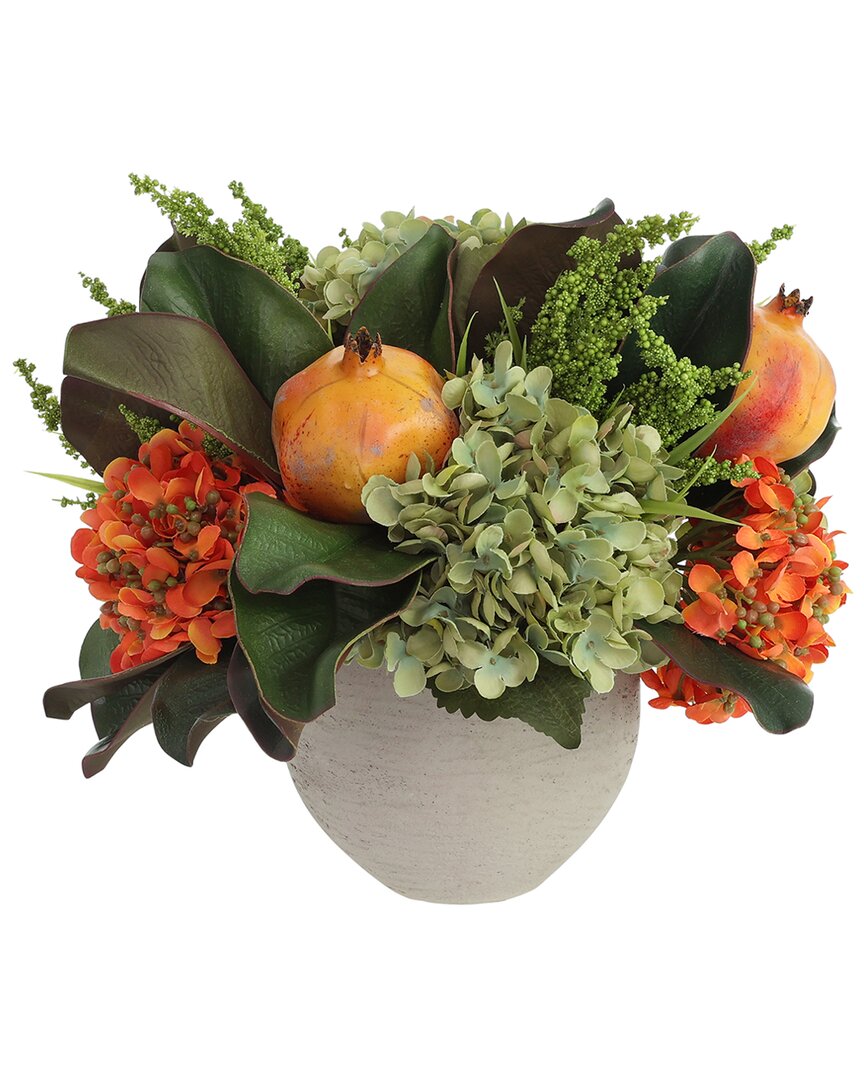 Creative Displays Modern Fall Arrangement Ft. Green & Orange Hydrangeas With  Pomegranates In Orange