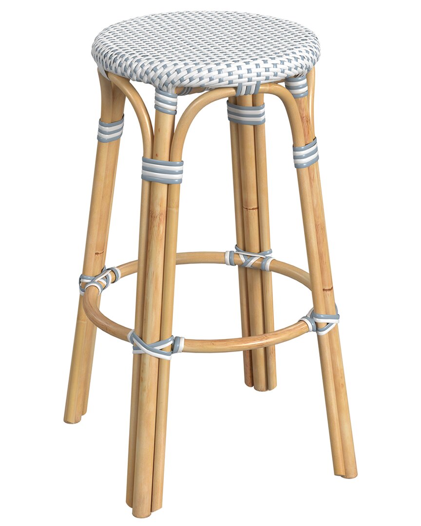 Butler Specialty Company Tobias Powder Blue And White Rattan Bar Stool