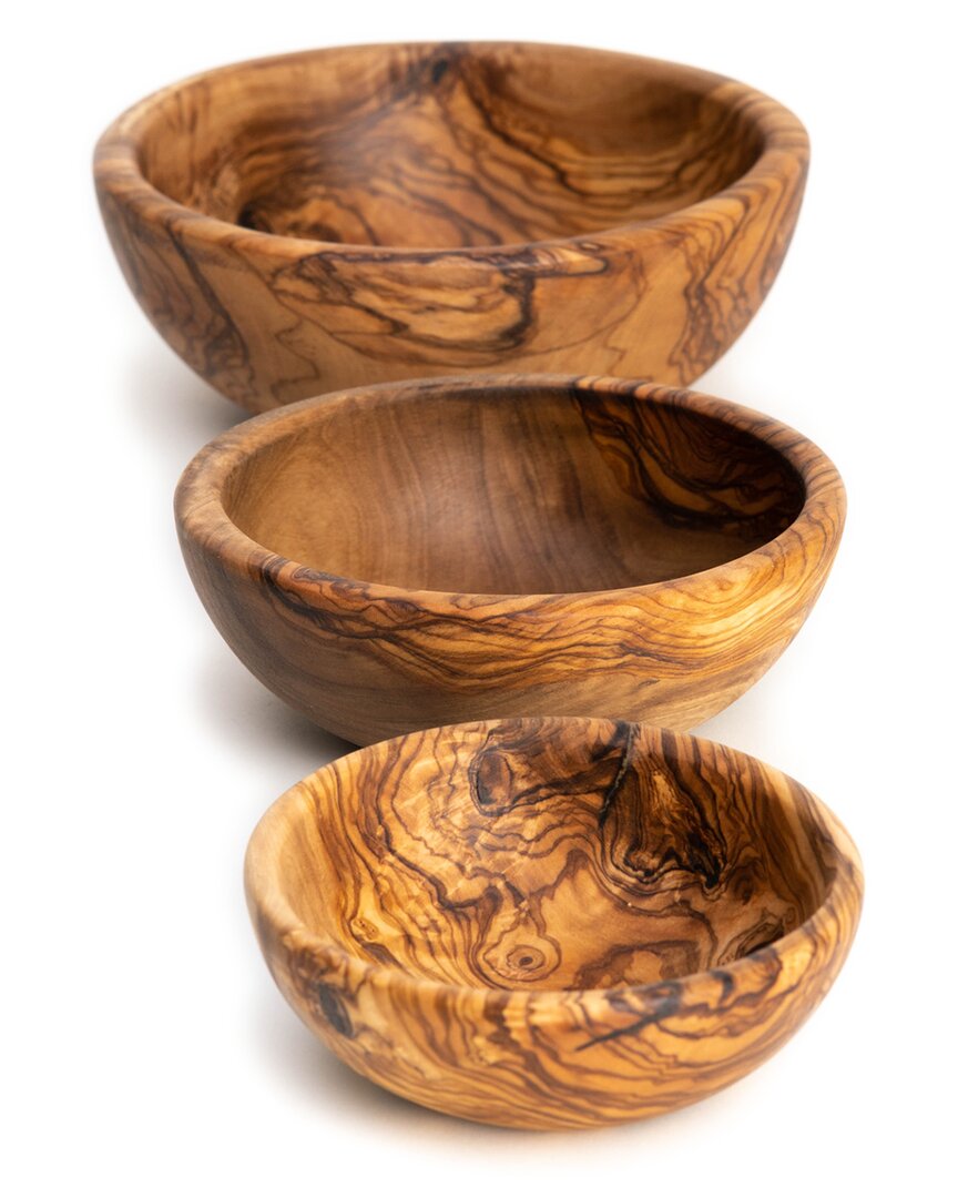 Shop Bayu Set Of 3 Olive Wood Bowls In Brown