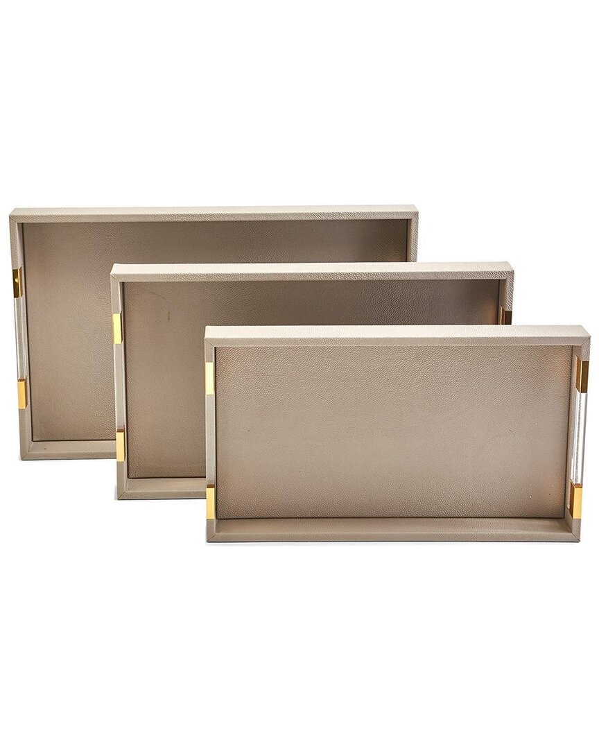 Two's Company Set Of 3 Decorative Rectangle Trays In Beige