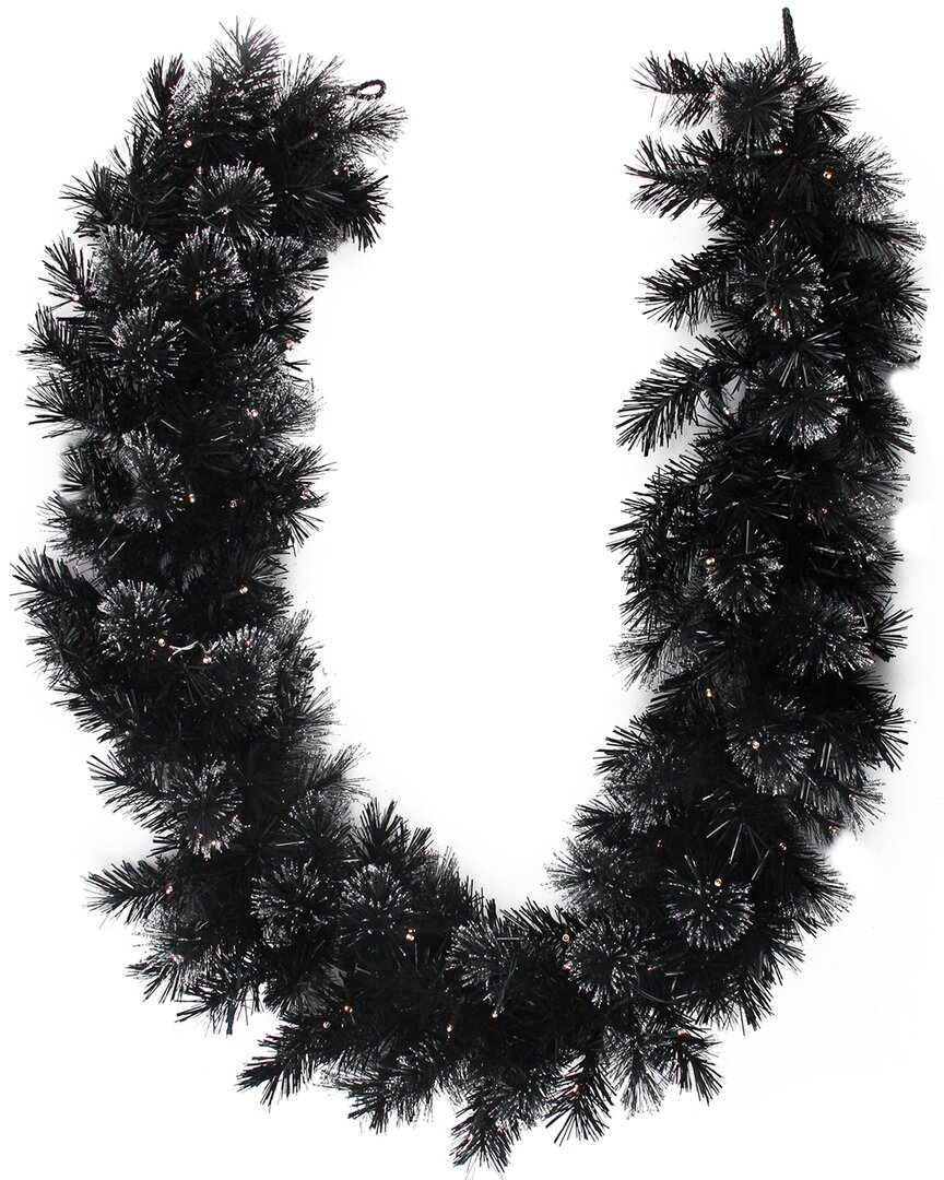 Northern Lights Northlight 6ft X 9 Pre-lit Battery Operated Black Bristle Artificial Christmas Garland - Warm White In Black