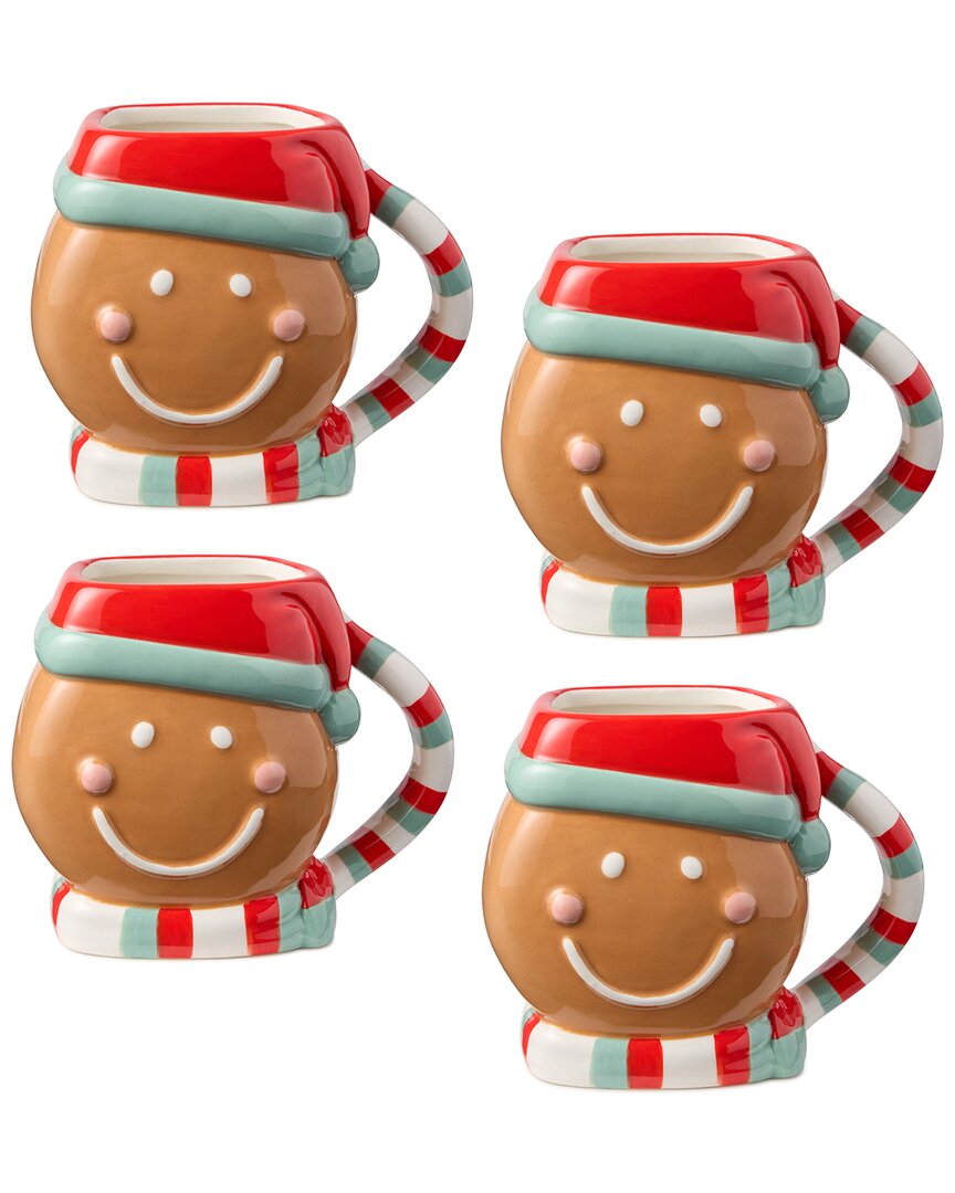 Certified International Set Of 4 Christmas Whimsy Gingerbread 3d Mugs In Multi