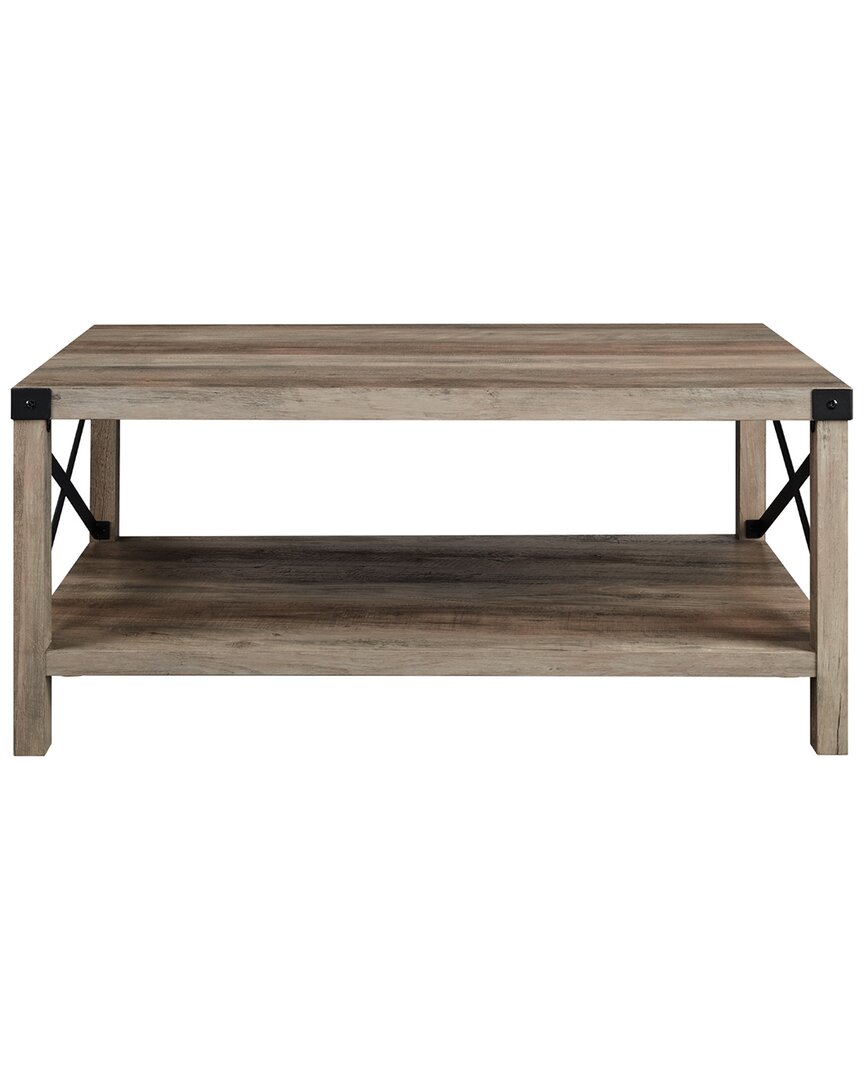Walker Edison Farmhouse Metal-x Coffee Table With Lower Shelf In Grey