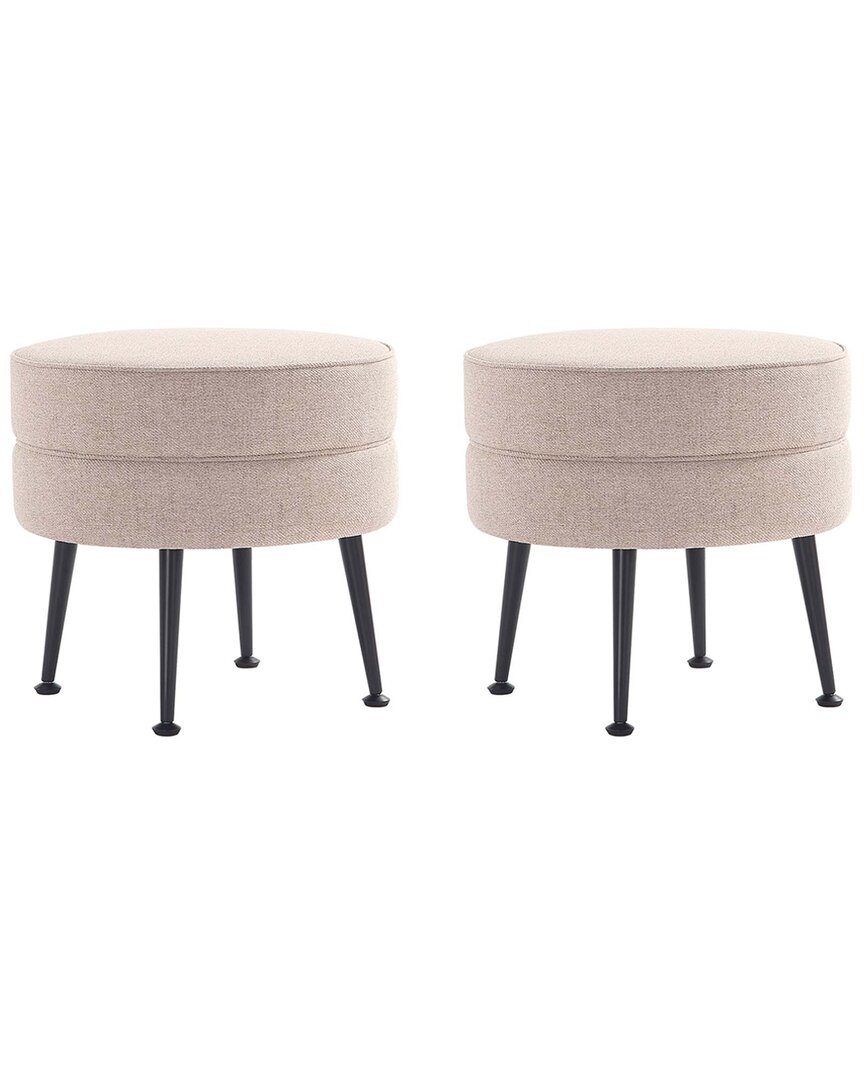 Shop Manhattan Comfort Bailey Mid-century Modern Woven Polyester Blend Upholstered Ottoman In Brown