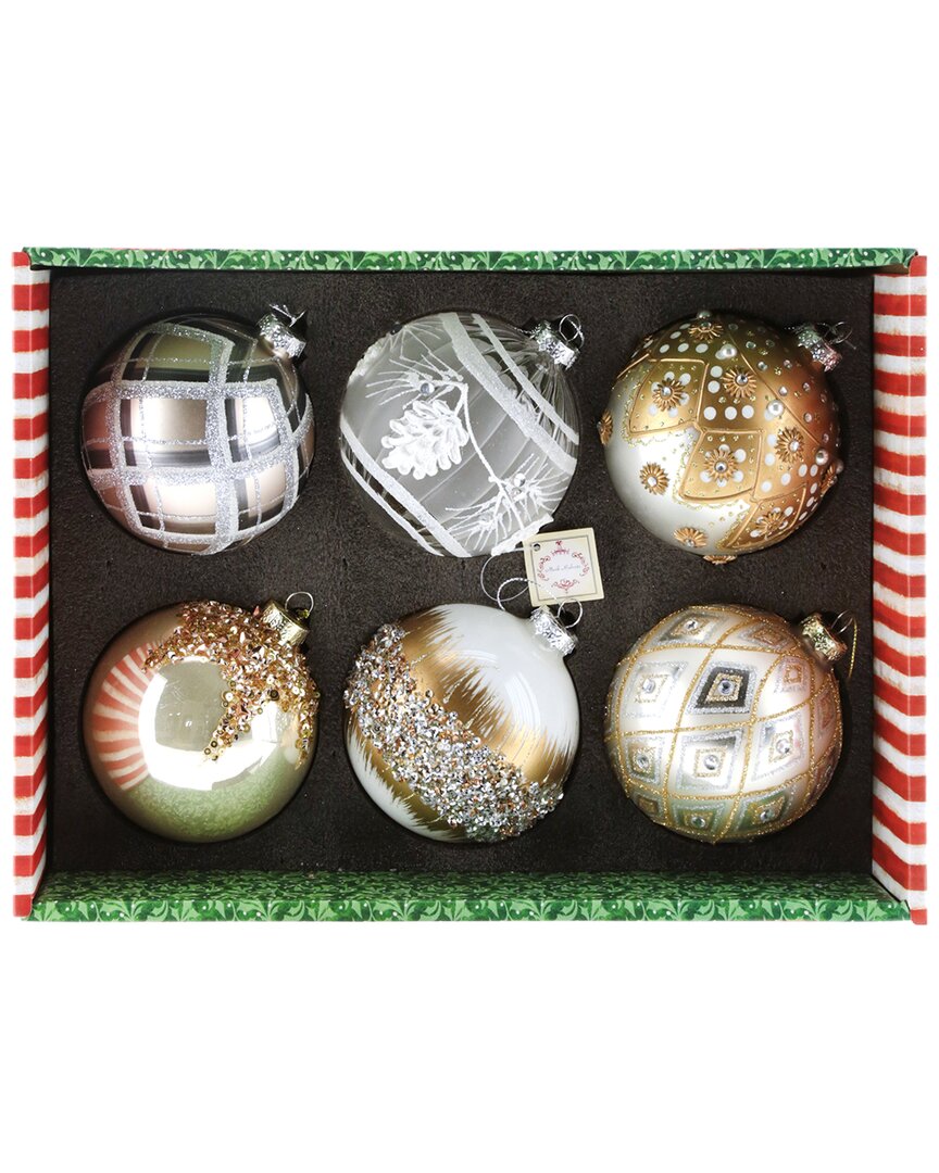 Mark Roberts Handmade Set Of 6 Assorted Gold/ivory Ornaments In Multi