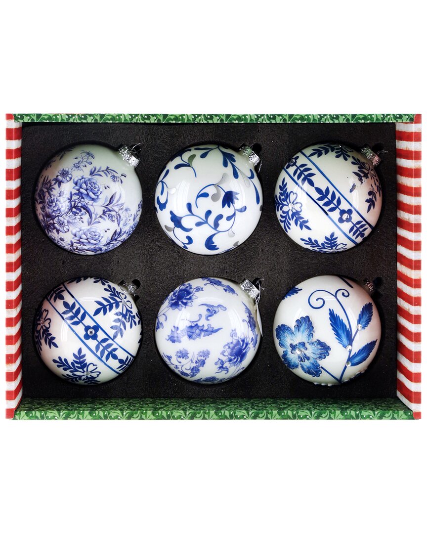 Mark Roberts Handmade Set Of 6 Assorted Blue/ivory Ornaments In Multi