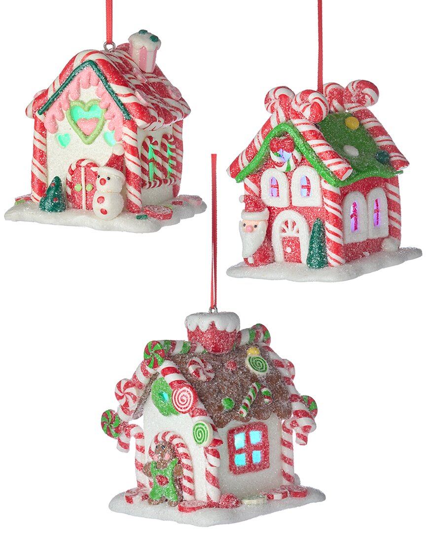 Kurt Adler 3pc Gingerbread Led Candy House Christmas Ornament Set