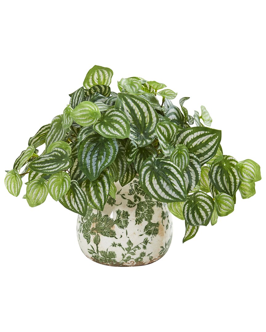 Nearly Natural Watermelon Peperomia Artificial Plant In Vase (real Touch) In Green
