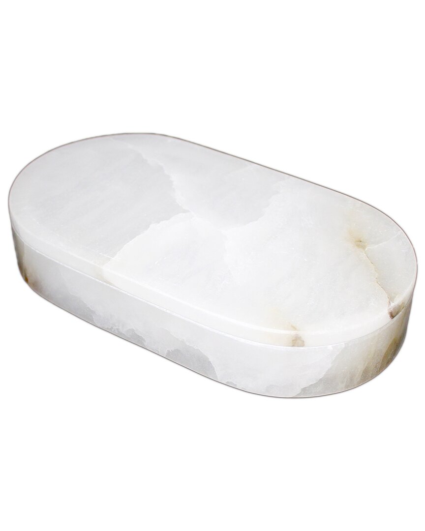 Bidkhome White Alabaster Oval Display Box Lg.10inx5.5inx1.75in