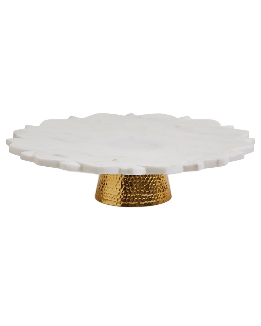 Two's Company Marble Pedestal Platter In White