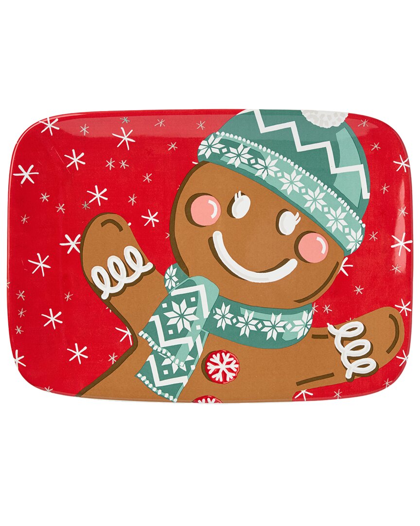 Certified International Christmas Whimsy Gingerbread Rectangular Platter In Red