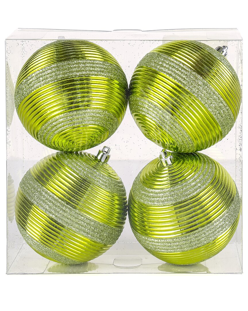 First Traditions Set Of 4 4.5in Green Ball Shatterproof Bauble Ornaments In Green