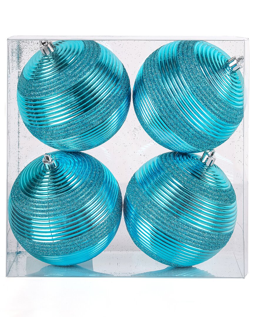 First Traditions Set Of 4 4.5in Blue Ball Shatterproof Bauble Ornaments In Blue
