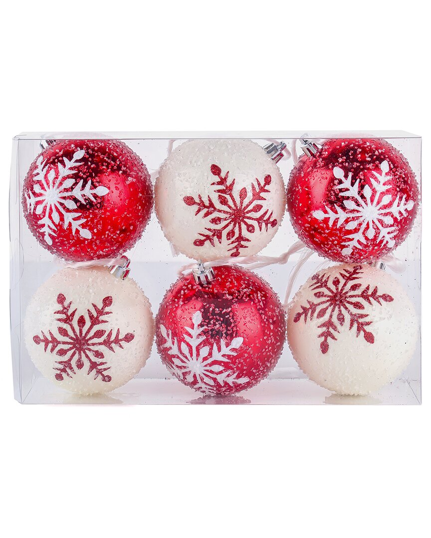 First Traditions Set Of 6 10in Red & White Snowflake Ball Shatterproof Bauble Ornaments In Red