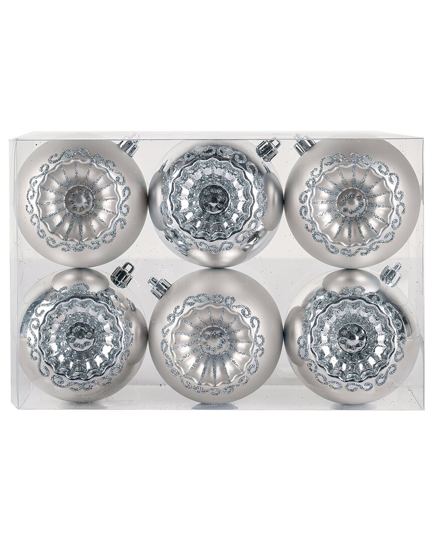 FIRST TRADITIONS FIRST TRADITIONS SET OF 6 10IN SILVER BALL SHATTERPROOF BAUBLE ORNAMENTS