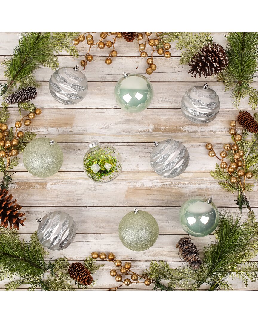 FIRST TRADITIONS FIRST TRADITIONS SET OF 9 13IN MINT & SILVER BALL ORNAMENTS