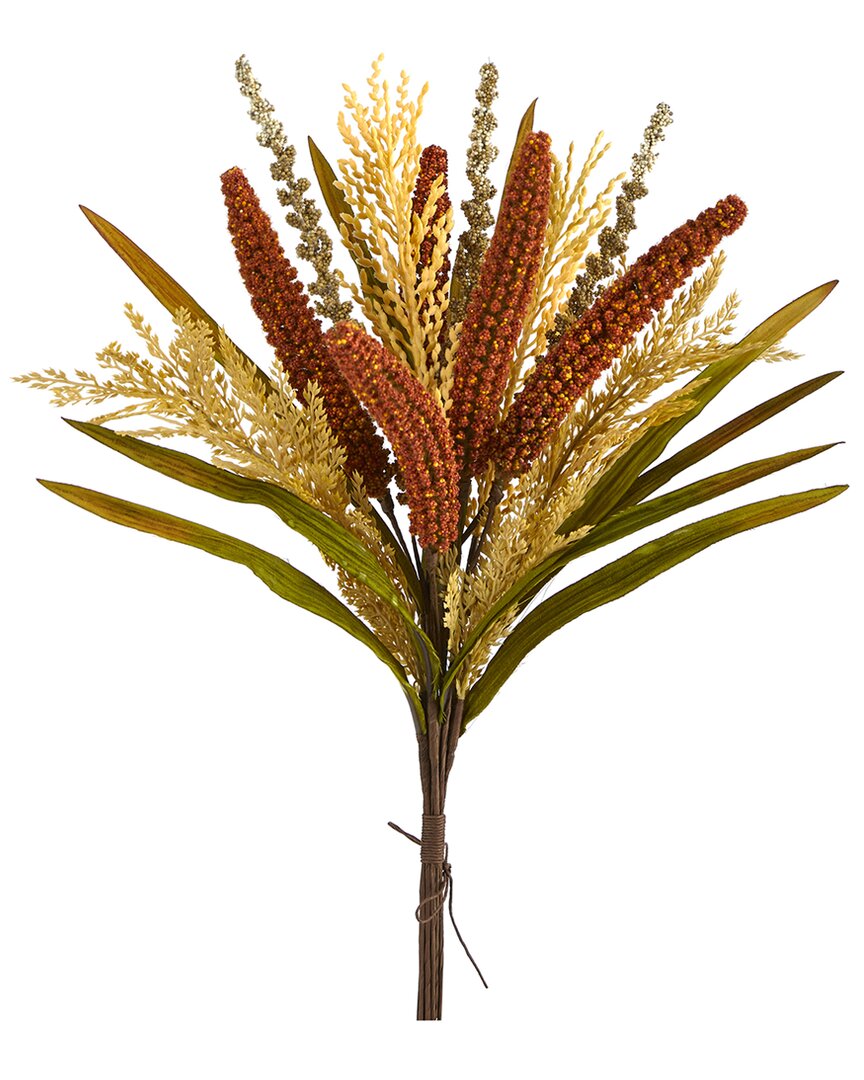 Nearly Natural Set Of Three 23in Sorghum Harvest Artificial Bush Flowers In Orange