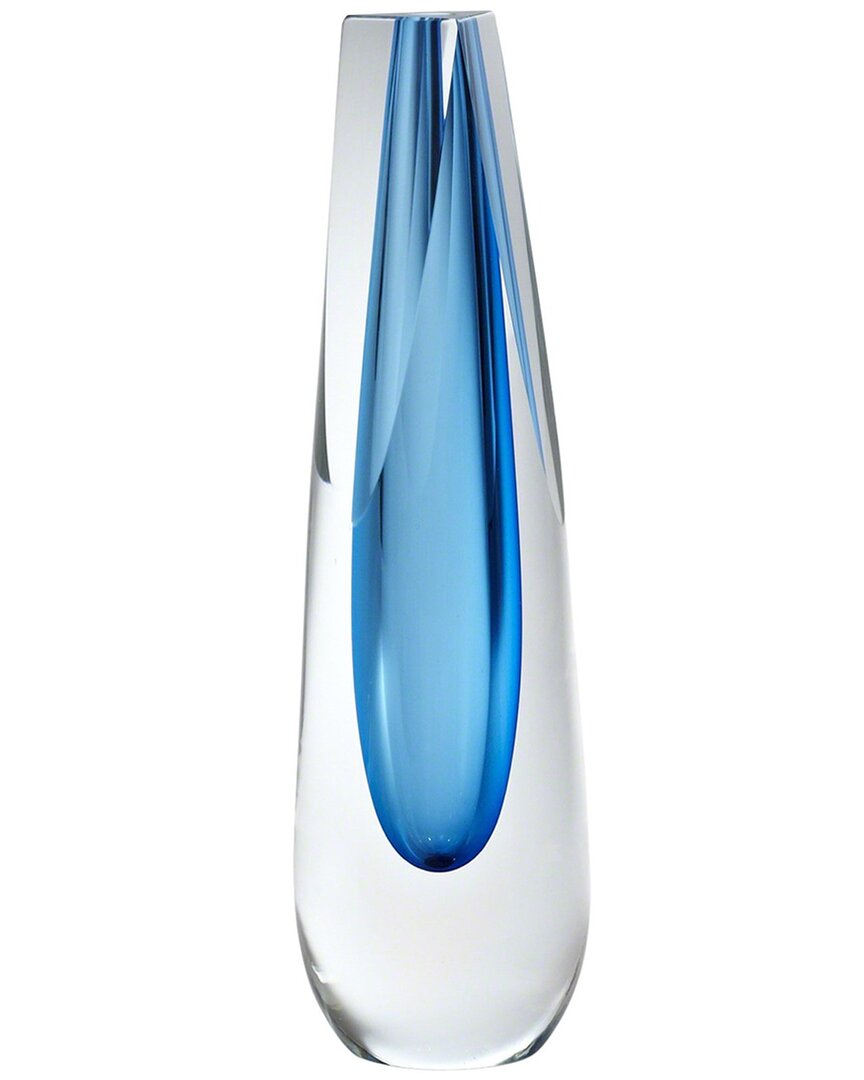 Global Views Triangle Cut Glass Vase In Blue