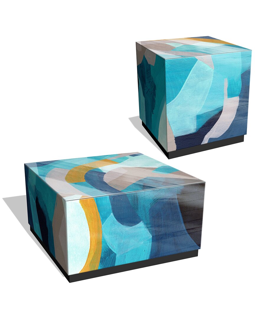 Empire Art Direct Set Of 2 Puzzle Blues I & Ii By June Erica Vess Side Tables In Blue