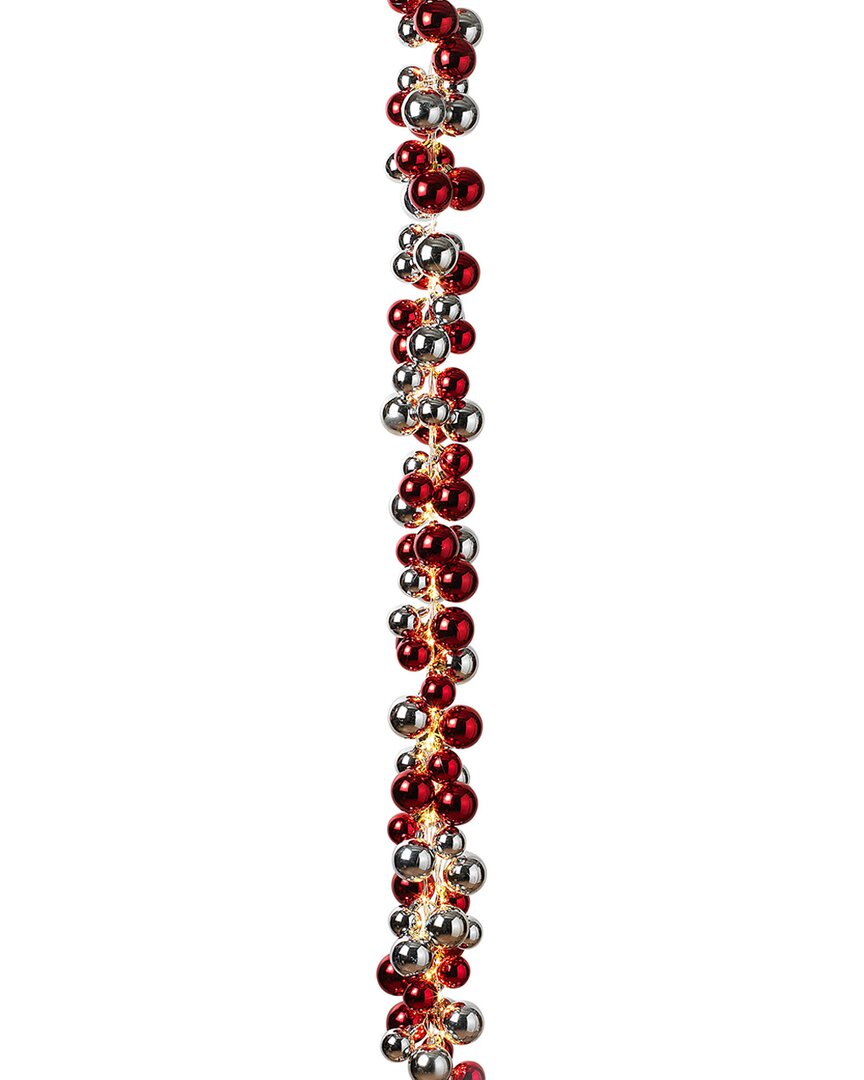 Gerson International 58.5in Electric Red And Silver Lighted Ornament Strung Garland