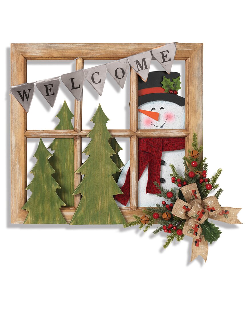 Gerson International ™ 18in Wood And Metal Window With Snowman & Floral Accent