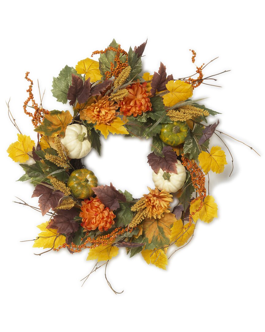 Gerson International 26in Diameter Harvest Wreath With Pumpkin And Berry Accents In Orange