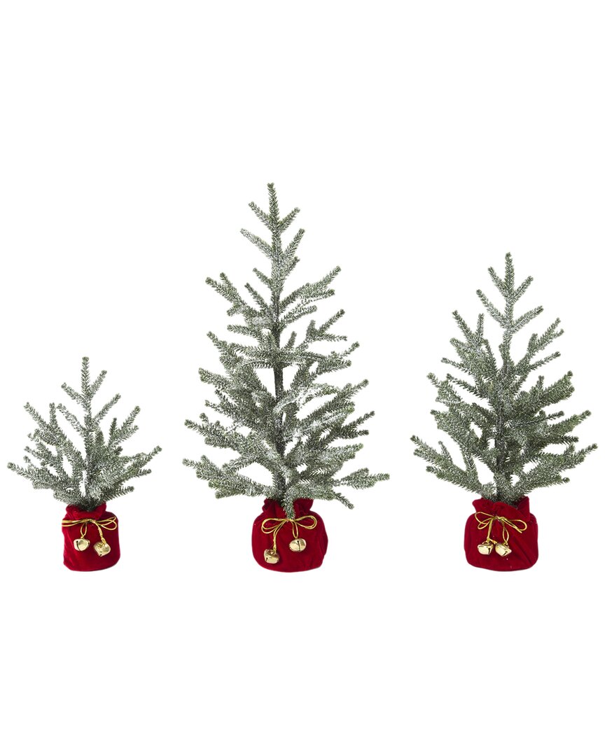 Gerson International Set Of 3 Holiday Pine Trees With Christmas Jingle Bell Base In Green