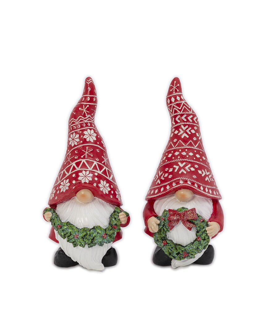 Gerson International Set Of 2 Whimsical Christmas Holiday Gnome Figurines Decor