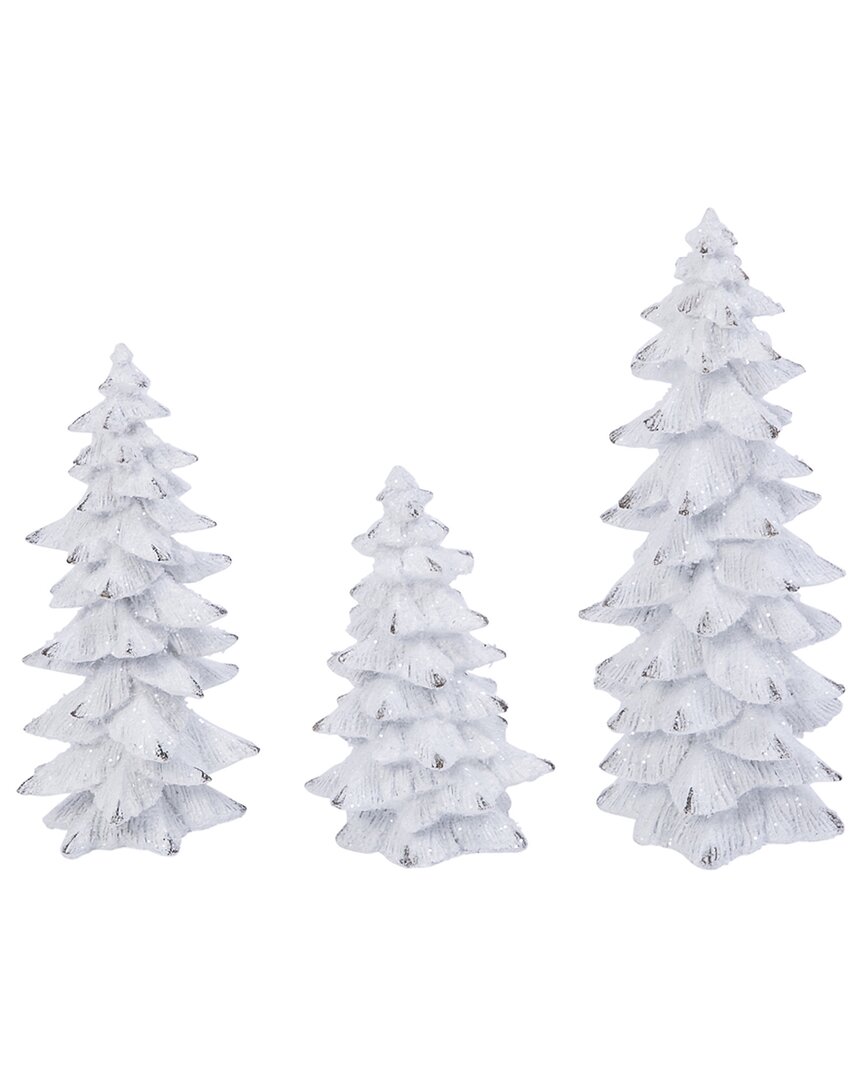 Gerson International Set Of 3 Assorted Resin White Glitter Winter Trees
