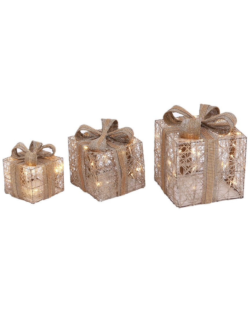 Gerson International Set Of 3 Assorted Battery Operated Lighted Holiday Jewel Gift Box Decor In Gold