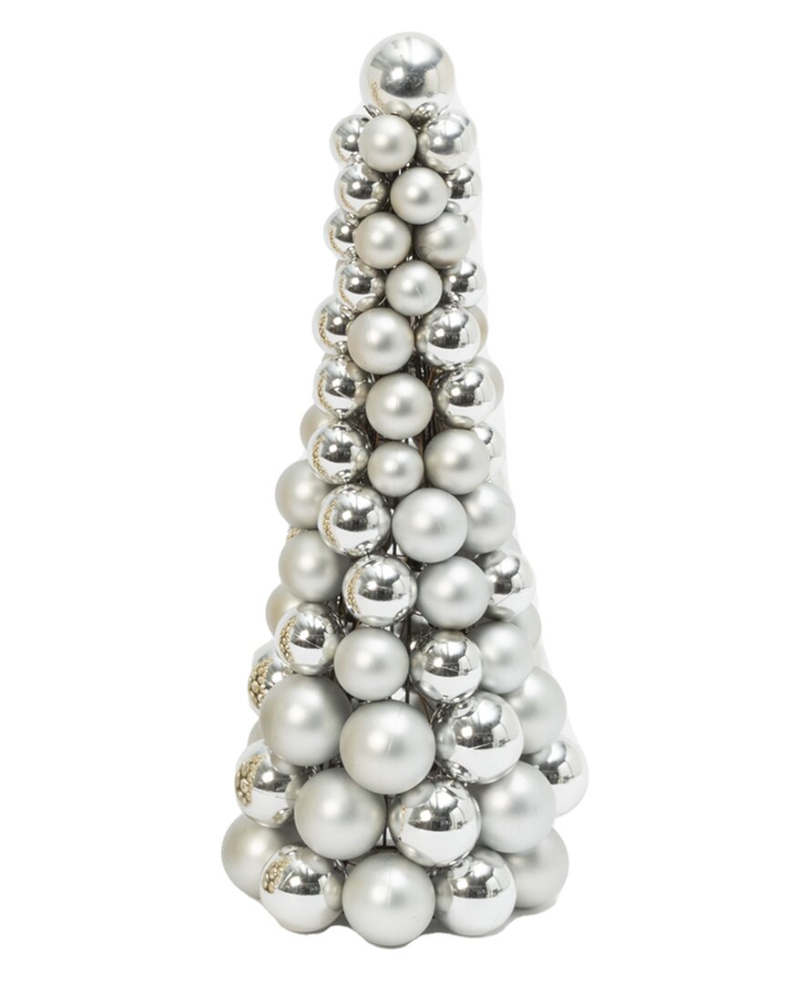 Gerson International ™ 18in Tall Silver Christmas Holiday Ornament Cone Tree Décor