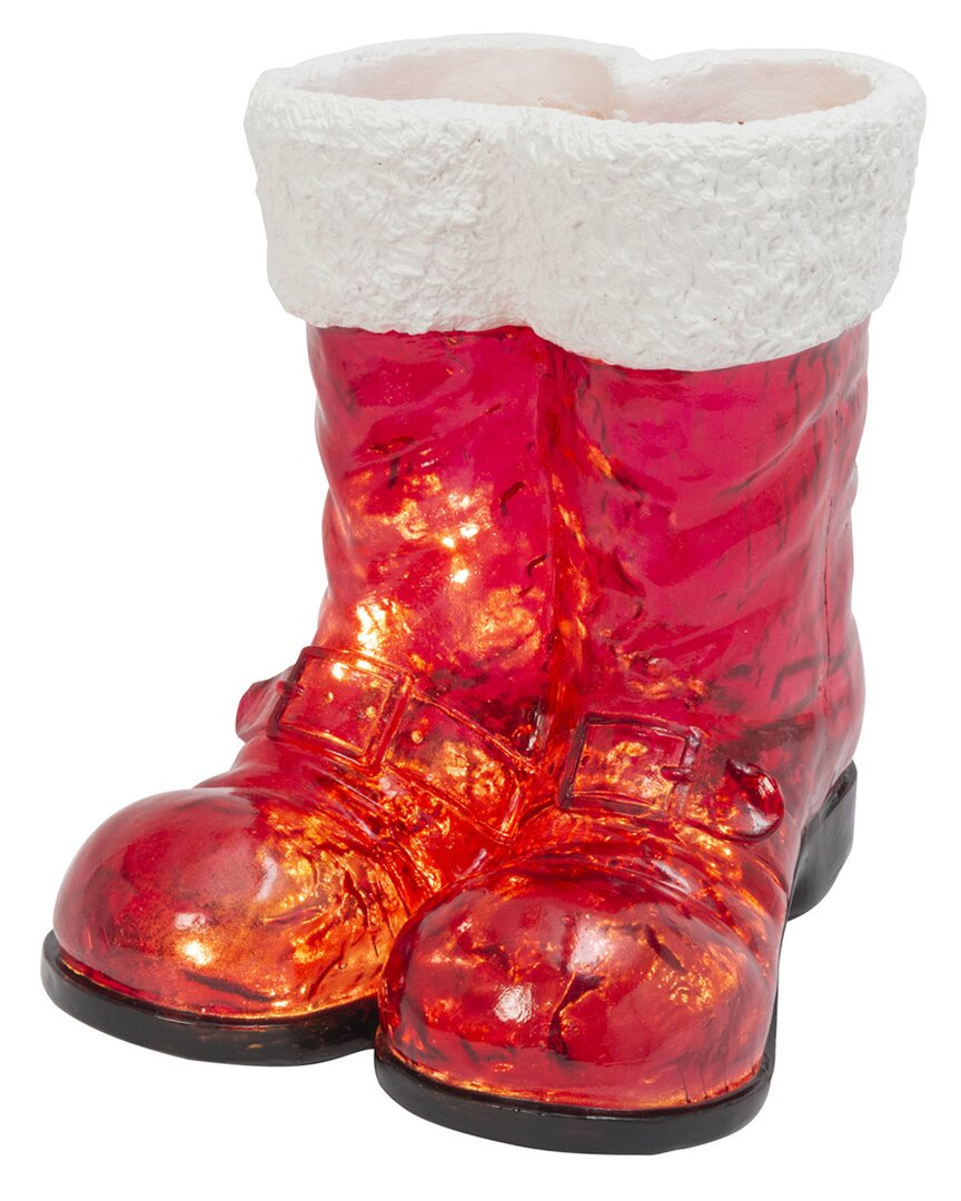 Gerson International 16.3in Lighted Resin Holiday Santa Boots With 10 Led Lights In Red