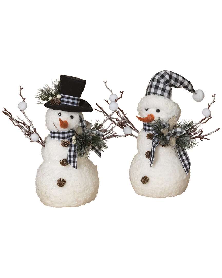 Gerson International ™ Set Of 2 18in Holiday Snowman With Pine & Fabric Bow In White