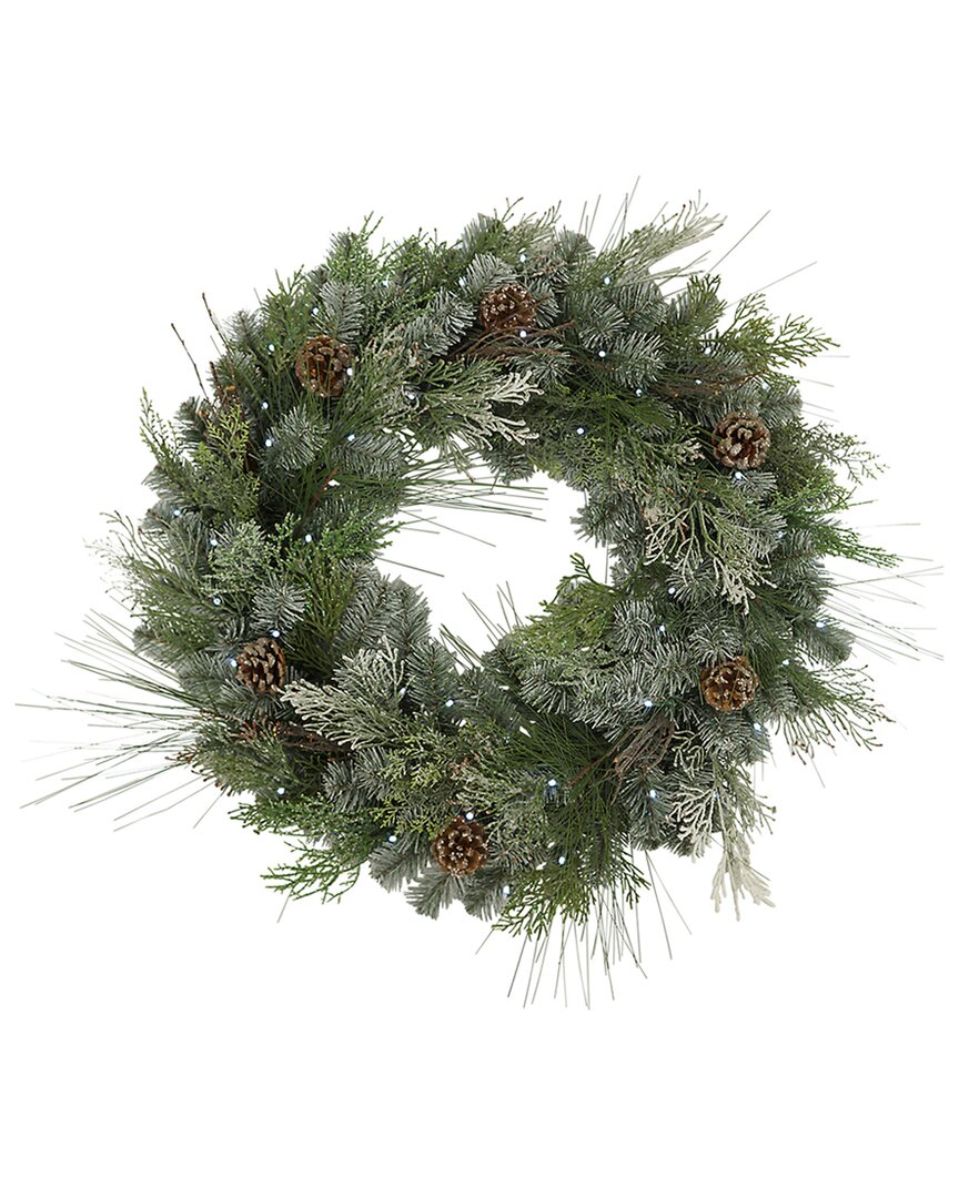 Gerson International 32in Pre-lit Snowy Mixed Pine Wreath In Green
