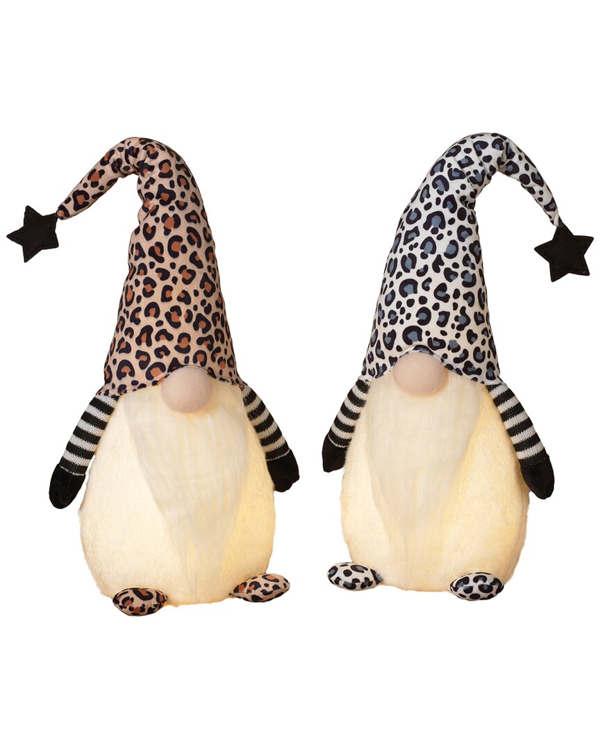 Gerson International ™ Set Of 2 Lighted Leopard Print Gnome Figurines, Battery Operated
