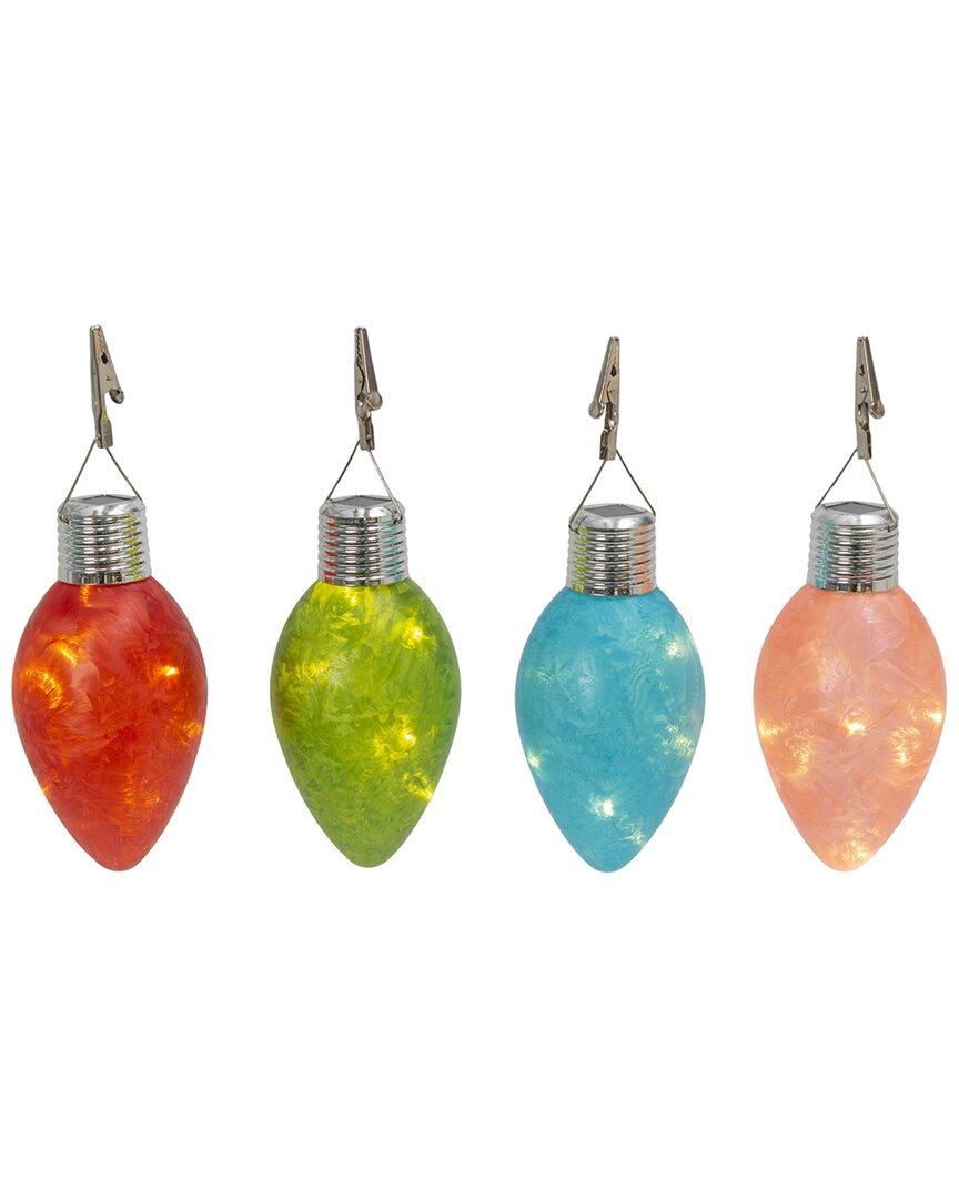 Gerson International Set Of 4 Solar Powered Christmas Holiday Glass Light Bulbs