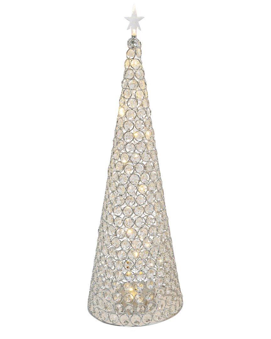 Gerson International 23.8in Lighted Jeweled Cone Tree In Silver