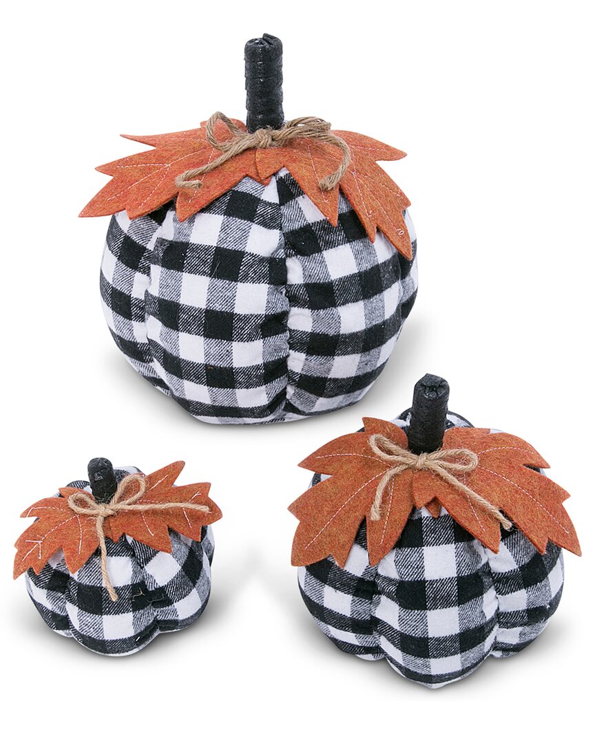 Gerson International ™ Set Of 3 Assorted Sized Fabric Black And White Plaid Pumpkins Harvest Décor Wi