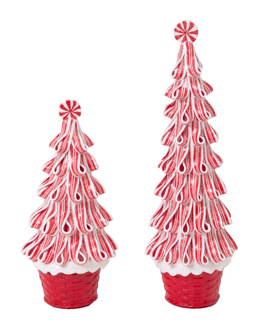 Gerson International Whimsical Traditional Peppermint Ribbon Christmas Candy Trees