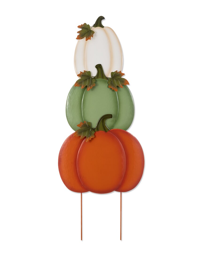 Glitzhome Handmade Set Of Three 36in Fall Stacked Pumpkin Yard Stakes In Multi