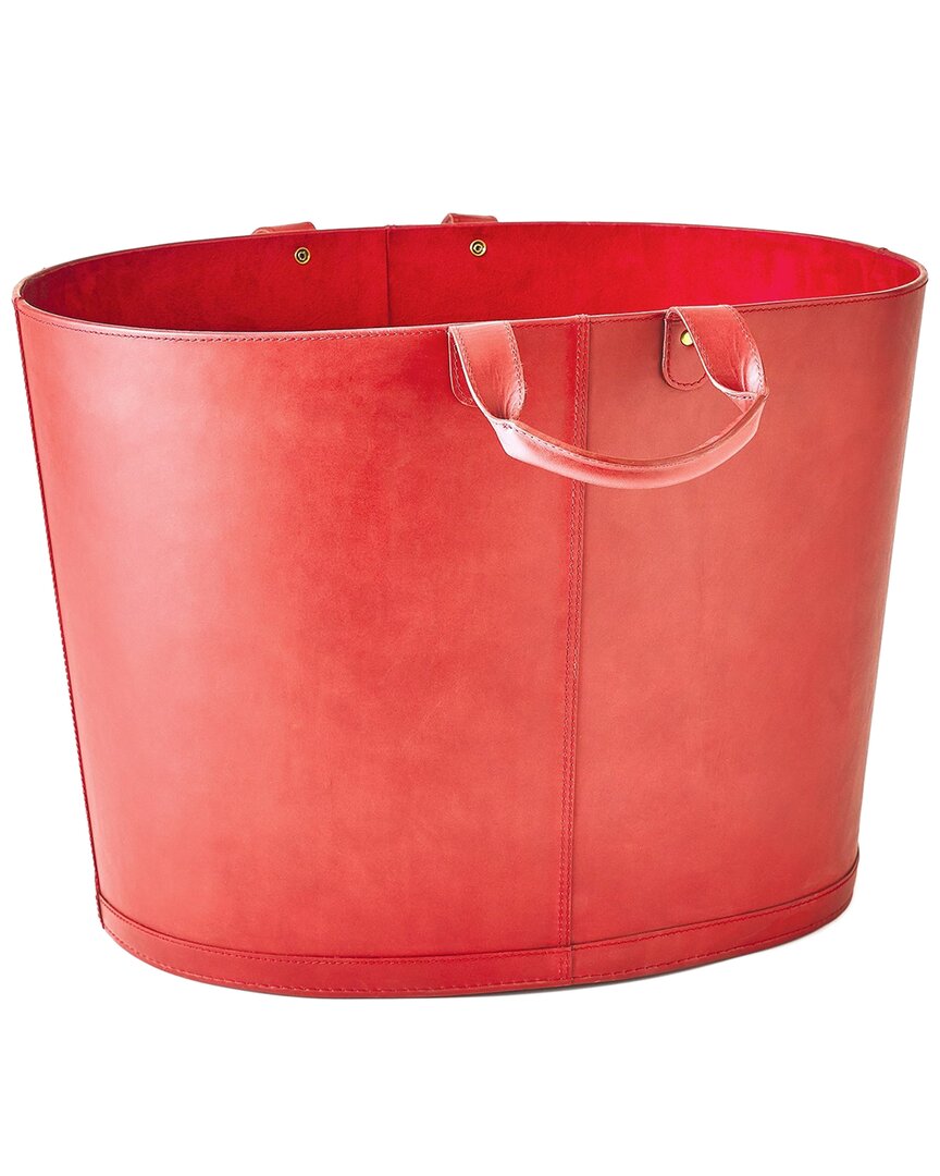 Global Views Oversized Oval Leather Basket In Red
