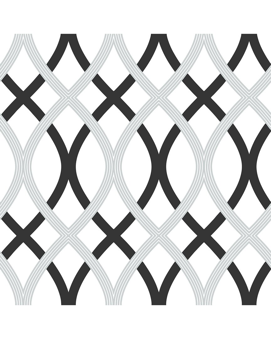 NUWALLPAPER NUWALLPAPER BLACK AND SILVER LATTICE PEEL & STICK WALLPAPER