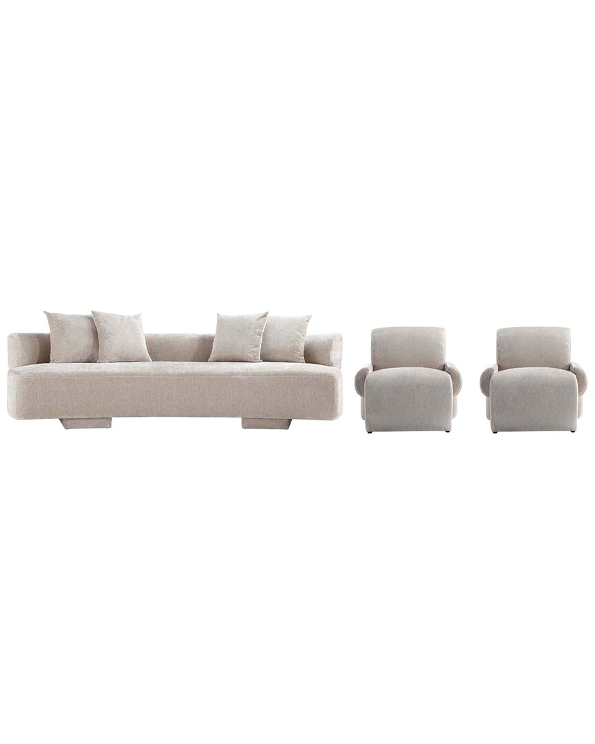 Manhattan Comfort 3- Piece Modern Verandah Chenill In Neutral