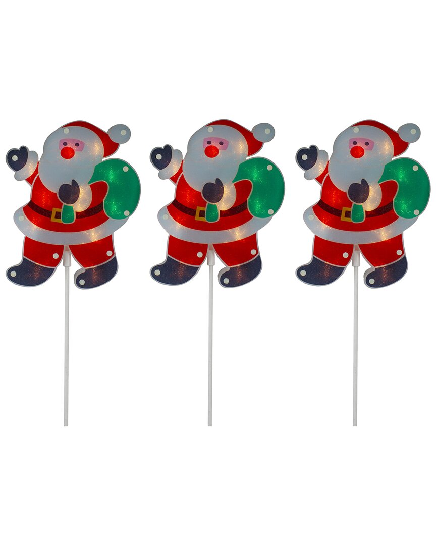 Northlight Set Of 3 Lighted Holographic Santa Claus Christmas Pathway Markers In Red